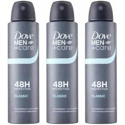 Dove Men+Care Classic Deodorante Spray Anti-Traspirante 48H, Protezione Lunga Durata, Fragranza Classica, 150 ml (3) Dove Men+Care Classic Deodorante Spray Anti-Traspirante 48H, Protezione Lunga Durata, Fragranza Classica, 150 ml (3)