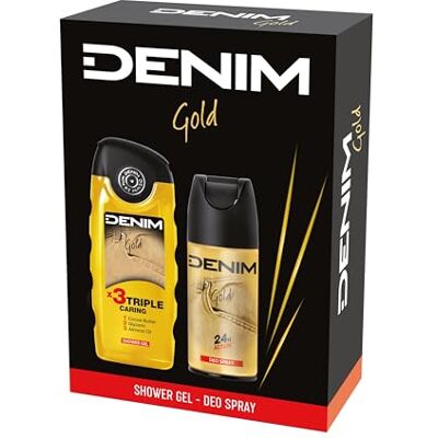 Denim Regalo Uomo, Docciaschiuma 250 ml e Deodorante Spray 150 ml, Fragranza Gold, Azione Detox e Purificante Denim Regalo Uomo, Docciaschiuma 250 ml e Deodorante Spray 150 ml, Fragranza Gold, Azione Detox e Purificante