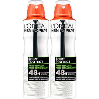 L'Oreal Men Expert Shirt Protect Deodorante Spray Anti-Traspirante Protezione 48h con Tecnologia Anti-Traccia Fresca Fragranza 2 Flaconi da 150ml L'Oreal Men Expert Shirt Protect Deodorante Spray Anti-Traspirante Protezione 48h con Tecnologia Anti-Traccia Fresca Fragranza 2 Flaconi da 150ml