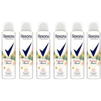 Rexona MotionSense Deodorante Spray Summer Moves Limited Edition Anti-Transpirant con 48 ore di protezione contro l'odore del corpo e l'umidità delle ascelle, 150 ml, 6 pezzi Rexona MotionSense Deodorante Spray Summer Moves Limited Edition Anti-Transpirant con 48 ore di protezione contro l'odore del corpo e l'umidità delle ascelle, 150 ml, 6 pezzi