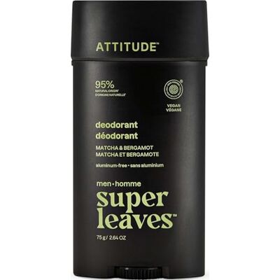 ATTITUDE Deodorante da uomo senza alluminio, 95% di ingredienti di origine naturale, certificato EWG, controllo degli odori a base di erbe, con bicarbonato, Matcha & Bergamotto, 75 g ATTITUDE Deodorante da uomo senza alluminio, 95% di ingredienti di origine naturale, certificato EWG, controllo degli odori a base di erbe, con bicarbonato, Matcha & Bergamotto, 75 g