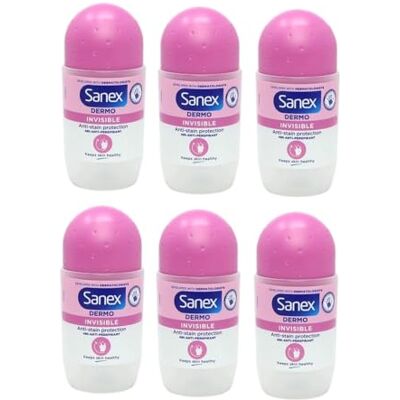 Sanex DERMO Invisible Deodorante roll-on da donna per tutti i tipi di pelle, 50 ml, confezione da 6 Sanex DERMO Invisible Deodorante roll-on da donna per tutti i tipi di pelle, 50 ml, confezione da 6