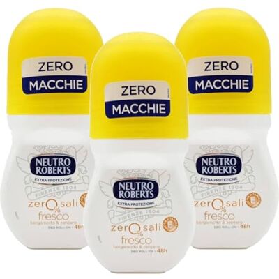 NEUTRO ROBERTS Deodorante Roll-On Fresco, Zero Sali di Alluminio, Bergamotto e Zenzero, Anti-Macchie, 48H, 50 ml (3 pezzi) (Roll-on 3 Pezzi) NEUTRO ROBERTS Deodorante Roll-On Fresco, Zero Sali di Alluminio, Bergamotto e Zenzero, Anti-Macchie, 48H, 50 ml (3 pezzi) (Roll-on 3 Pezzi)