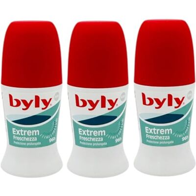 BYLY Deodorante Unisex Extrem Roll-On 50 ml – Freschezza Intensa, Protezione Prolungata 96H, Anti-Odore, Dermatologicamente Testato (Extrem Freschezza 3 Unità) BYLY Deodorante Unisex Extrem Roll-On 50 ml – Freschezza Intensa, Protezione Prolungata 96H, Anti-Odore, Dermatologicamente Testato (Extrem Freschezza 3 Unità)
