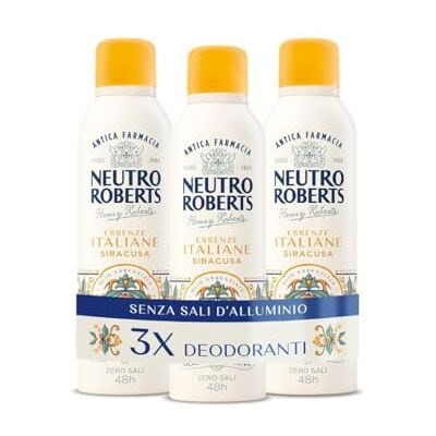 NEUTRO ROBERTS , Kit Deodoranti Spray Dolomiti, Siracusa e Firenze, Senza Sali di Alluminio, Zero Macchie, Con Puro Olio di Glicerina, Deodorante Donna e Uomo, 48h 3 Pezzi da 200 ml NEUTRO ROBERTS , Kit Deodoranti Spray Dolomiti, Siracusa e Firenze, Senza Sali di Alluminio, Zero Macchie, Con Puro Olio di Glicerina, Deodorante Donna e Uomo, 48h 3 Pezzi da 200 ml