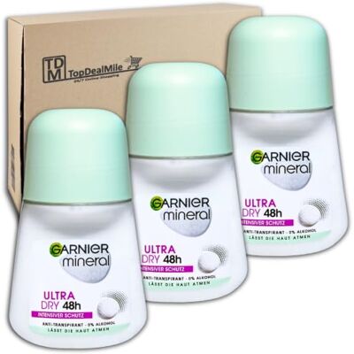 Garnier TopDealMile, confezione scorta per deodorante Mineral, roll-on ultra dry, 48hDeo Roller, 3 x 50 ml Garnier TopDealMile, confezione scorta per deodorante Mineral, roll-on ultra dry, 48hDeo Roller, 3 x 50 ml