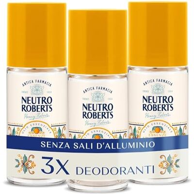 NEUTRO ROBERTS Essenze Italiane, Deodorante Roll-on Siracusa, Olio Arancia e Fiori di Sale, Zero Macchie, 3x50ml Esclusiva Amazon NEUTRO ROBERTS Essenze Italiane, Deodorante Roll-on Siracusa, Olio Arancia e Fiori di Sale, Zero Macchie, 3x50ml Esclusiva Amazon