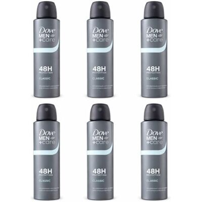 Dove Men+Care Classic Deodorante Spray Anti-Traspirante 48H, Protezione Lunga Durata, Fragranza Classica, 150 ml (6) Dove Men+Care Classic Deodorante Spray Anti-Traspirante 48H, Protezione Lunga Durata, Fragranza Classica, 150 ml (6)