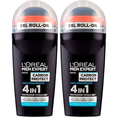 L'Oreal Men Expert Carbon Protect Deodorante Roll-On Anti-Traspirante 4in1 Protezione 48h Contro Cattivi Odori e Umidità con Testina XXL 2 Flaconi da 50ml L'Oreal Men Expert Carbon Protect Deodorante Roll-On Anti-Traspirante 4in1 Protezione 48h Contro Cattivi Odori e Umidità con Testina XXL 2 Flaconi da 50ml