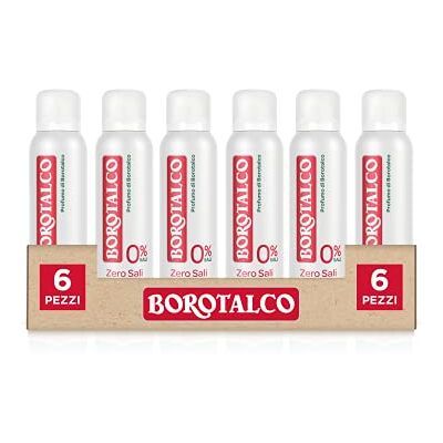Borotalco , Deodorante Spray Zero Sali, Efficacia Anti-Odori e Freschezza Naturale, Senza Sali di Alluminio, Profumo di , Deodorante Uomo e Donna 6 Flaconi da 150 ml Borotalco , Deodorante Spray Zero Sali, Efficacia Anti-Odori e Freschezza Naturale, Senza Sali di Alluminio, Profumo di , Deodorante Uomo e Donna 6 Flaconi da 150 ml