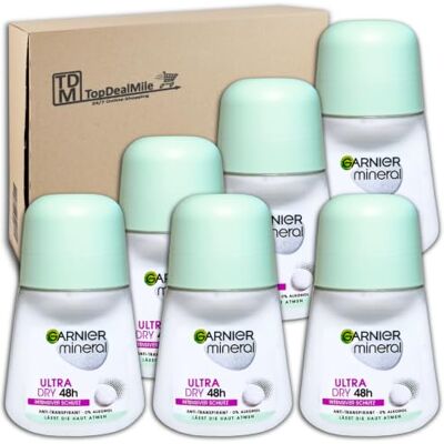 Garnier TopDealMile, confezione scorta per deodorante Mineral, roll-on ultra dry, 48hDeo Roller, 6 x 50 ml Garnier TopDealMile, confezione scorta per deodorante Mineral, roll-on ultra dry, 48hDeo Roller, 6 x 50 ml