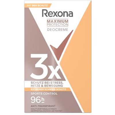 Rexona Women Maximum Protection Anti Transpirant Deodorante Crema Sports Control Deodorante con 96 ore di protezione contro forte sudorazione e odori con 3 x protezione contro stress, calore e Rexona Women Maximum Protection Anti Transpirant Deodorante Crema Sports Control Deodorante con 96 ore di protezione contro forte sudorazione e odori con 3 x protezione contro stress, calore e
