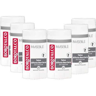 Borotalco Invisible Deodorante Uomo Talco Effetto Barriera Anti-Macchie Senza Alcool 48H Stick 40 Ml (6) Borotalco Invisible Deodorante Uomo Talco Effetto Barriera Anti-Macchie Senza Alcool 48H Stick 40 Ml (6)
