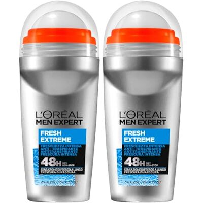 L'Oreal Men Expert Fresh Extreme Deodorante Roll-On Anti-Traspirante Protezione 48h Senza Alcool 2 Flaconi da 50ml L'Oreal Men Expert Fresh Extreme Deodorante Roll-On Anti-Traspirante Protezione 48h Senza Alcool 2 Flaconi da 50ml