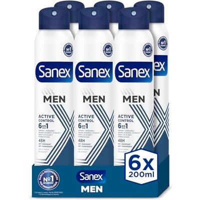 Sanex Men Active Control Deodorante spray per uomo, confezione da 6 x 200 ml, protezione 48 H, antitraspirante, anti irritazione, 0% alcool, combattimento il cattivo odore, lunga durata Sanex Men Active Control Deodorante spray per uomo, confezione da 6 x 200 ml, protezione 48 H, antitraspirante, anti irritazione, 0% alcool, combattimento il cattivo odore, lunga durata