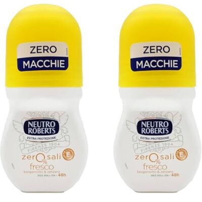 NEUTRO ROBERTS Deodorante Roll-On Fresco, Zero Sali di Alluminio, Bergamotto e Zenzero, Anti-Macchie, 48H, 50 ml (2 pezzi) (Roll-on 2 pezzi) NEUTRO ROBERTS Deodorante Roll-On Fresco, Zero Sali di Alluminio, Bergamotto e Zenzero, Anti-Macchie, 48H, 50 ml (2 pezzi) (Roll-on 2 pezzi)
