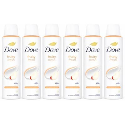Dove Fruit Fresh Deodorante Spray Anti-Traspirante 48H, Senza Alcool, con Crema Idratante, Fragranza Fruttata, 150 ml (6 Pezzi) Dove Fruit Fresh Deodorante Spray Anti-Traspirante 48H, Senza Alcool, con Crema Idratante, Fragranza Fruttata, 150 ml (6 Pezzi)