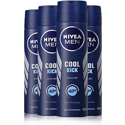 NIVEA Men Cool Kick Deodorante spray anti-traspirante, confezione da 4 4 x 6, 250 ml, protezione 48H + Cool-Care NIVEA Men Cool Kick Deodorante spray anti-traspirante, confezione da 4 4 x 6, 250 ml, protezione 48H + Cool-Care