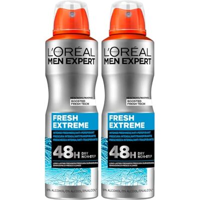 L'Oreal Men Expert Fresh Extreme Deodorante Spray Anti-Traspirante Protezione 48h Senza Alcool 2 Flaconi da 150ml L'Oreal Men Expert Fresh Extreme Deodorante Spray Anti-Traspirante Protezione 48h Senza Alcool 2 Flaconi da 150ml