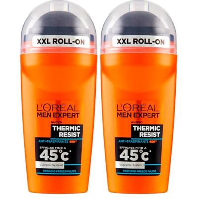 L'Oreal Men Expert Thermic Resist Deodorante Roll-On Anti-Traspirante Protezione 48h Tecnologia Ceramic System Contro Cattivi Odori con Testina XXL 2 Flaconi da 50ml L'Oreal Men Expert Thermic Resist Deodorante Roll-On Anti-Traspirante Protezione 48h Tecnologia Ceramic System Contro Cattivi Odori con Testina XXL 2 Flaconi da 50ml