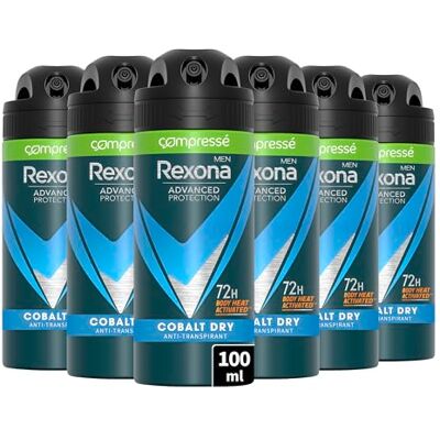 Rexona MEN Deodorante da uomo Cobalt Dry – Spray compresso antitraspirante, profumo fresco e di lunga durata, protezione 72 ore (confezione da 6 x 100 ml) Rexona MEN Deodorante da uomo Cobalt Dry – Spray compresso antitraspirante, profumo fresco e di lunga durata, protezione 72 ore (confezione da 6 x 100 ml)