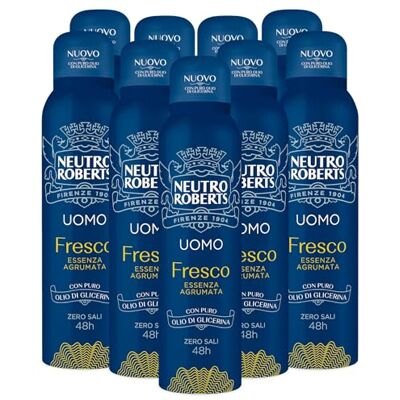 NEUTRO ROBERTS 9x Uomo Deodorante Spray Fresco Zero Sali Efficace 48h Essenza Agrumata Dermotestato 9 Flaconi da 150ml ognuno NEUTRO ROBERTS 9x Uomo Deodorante Spray Fresco Zero Sali Efficace 48h Essenza Agrumata Dermotestato 9 Flaconi da 150ml ognuno