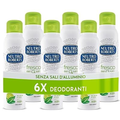 NEUTRO ROBERTS , Deodorante Spray Fresco Verde, con Té Verde e Lime, Zero Sali di Alluminio, Zero Macchie, Deodorante Uomo e Donna 6 Flaconi da 150 ml Esclusiva Amazon NEUTRO ROBERTS , Deodorante Spray Fresco Verde, con Té Verde e Lime, Zero Sali di Alluminio, Zero Macchie, Deodorante Uomo e Donna 6 Flaconi da 150 ml Esclusiva Amazon