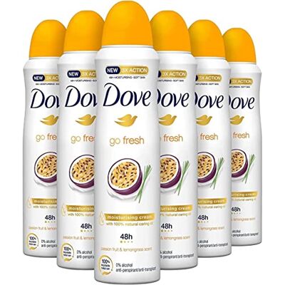 Dove , Go Fresh Deodorante Spray Passion Fruit, con 1/4 Crema Idratante, Antitraspirante, Senza Alcool, Pelle Asciutta Fino a 48 Ore, Fragranza Fresca, Deodorante Uomo e Donna, 6 Pezzi da 150 ml Dove , Go Fresh Deodorante Spray Passion Fruit, con 1/4 Crema Idratante, Antitraspirante, Senza Alcool, Pelle Asciutta Fino a 48 Ore, Fragranza Fresca, Deodorante Uomo e Donna, 6 Pezzi da 150 ml