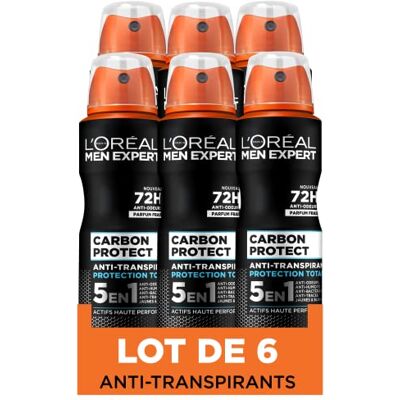 L'Oreal Men Expert Carbon Protect Deodorante spray 5 in 1-150 ml, confezione da 6 L'Oreal Men Expert Carbon Protect Deodorante spray 5 in 1-150 ml, confezione da 6
