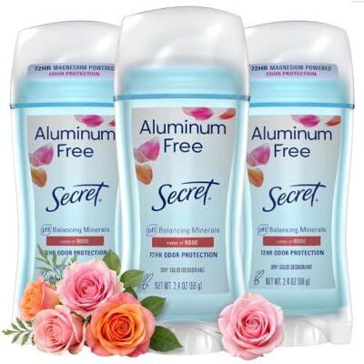 Secret Aluminum Free Deodorant for Women, Rose Scent, 2,4 once, confezione da 3 Secret Aluminum Free Deodorant for Women, Rose Scent, 2,4 once, confezione da 3