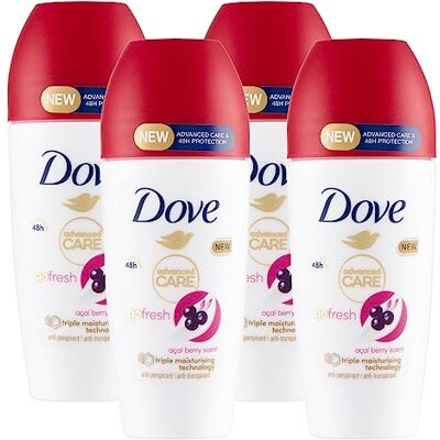 Dove Deodorante Go Fresh Roll-On con Bacche di Acai Protezione 48h 0% Alcol e Antitraspirante Profumo Fresco 4 Flaconi da 50ml Dove Deodorante Go Fresh Roll-On con Bacche di Acai Protezione 48h 0% Alcol e Antitraspirante Profumo Fresco 4 Flaconi da 50ml
