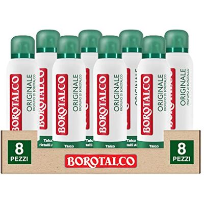 Borotalco Deodorante Spray Originale Deo 48h con Talco a Cristalli Attivi Extra Asciutto Senza Alcol Profumo di Assorbe il Sudore Dermatologicamente Testato 8 Flaconi da 150ml Borotalco Deodorante Spray Originale Deo 48h con Talco a Cristalli Attivi Extra Asciutto Senza Alcol Profumo di Assorbe il Sudore Dermatologicamente Testato 8 Flaconi da 150ml