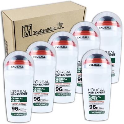 L'ORÉAL TopDealMile, confezione di scorte – per Men Expert Clinical Ultra Forte Sudore Anti-Transpirant Roll-On 6 x 150 ml L'ORÉAL TopDealMile, confezione di scorte – per Men Expert Clinical Ultra Forte Sudore Anti-Transpirant Roll-On 6 x 150 ml