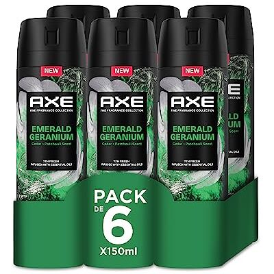 AXE Confezione risparmio deodorante spray per uomo Emerald Geranium Fragranza Premium, 6 x 150 ml AXE Confezione risparmio deodorante spray per uomo Emerald Geranium Fragranza Premium, 6 x 150 ml
