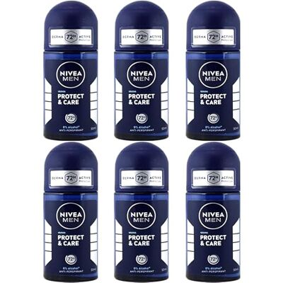 NIVEA Men Protect & Care Deodorante Roll-On a 3 strati: con freschezza, protezione deodorante e cura antitraspirante 72 ore, protezione senza alcool, 50 ml (confezione da 6) NIVEA Men Protect & Care Deodorante Roll-On a 3 strati: con freschezza, protezione deodorante e cura antitraspirante 72 ore, protezione senza alcool, 50 ml (confezione da 6)