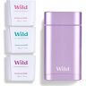 Wild Deodorante Naturale Ricaricabile Senza Alluminio Astuccio Viola con Varie Ricariche (3 x 40g) Incluse Profumazioni Fresh Cotton & Sea Salt, Jasmine & Mandarin e Coconut & Vanilla