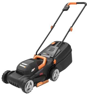 Worx Tosaerba a batteria, 20 V, motore senza spazzole, larghezza di taglio 30 cm, fino al bordo, 3 altezze regolabili con batteria e caricatore nero