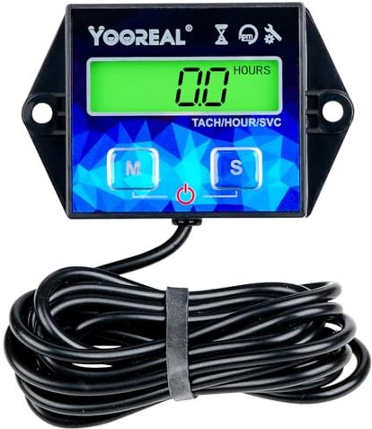 YOOREAL Contaore tachimetrico retroilluminato digitale, ore azzerabili, motore a batteria sostituibile per tosaerba generatore motosega motore fuoribordo spazzaneve Attrezzatura alimentata a gas