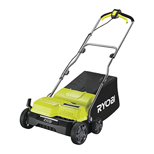 Ryobi Scarificatore/aeratore 1400 W 220 V Largo 35 cm, 4 posizioni di lavoro, 1 rullo carificatore 16 coltelli, 1 rullo aeratore per artigli e 1 vassoio flessibile 55 L incluso RY1400SF35B