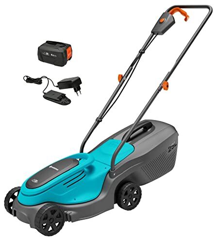 Gardena Rasaerba a batteria PowerMax 30/18V P4A Set pronto all’uso: rasaerba fino a 150 m², larghezza di taglio 30 cm, altezza di taglio 35–65 mm, capacità 25 l, impugnatura ergonomica ()