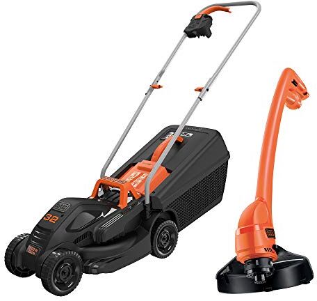 Black & Decker -QS Kit Tagliaerba Tagliabordi Elettrico Ampiezza taglio 32 cm, Capacità di raccolta 35 Litri, Tagliaerba 1000W Tagliabordi 200W,