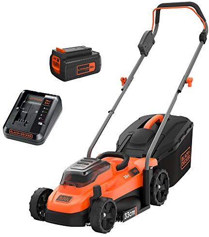 Black & Decker Tagliaerba a Batteria Litio Ampiezza taglio 33 cm, Capacità di raccolta 35 Litri, Impugnatura Ergonomica 36 V 2.5 Ah,