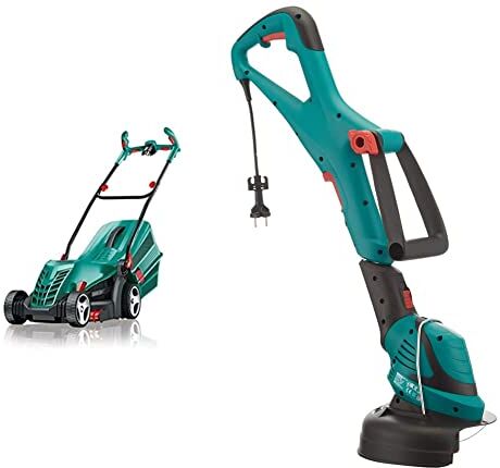 Bosch Rasaerba ARM 34,1300 W, Larghezza di Taglio 34 cm, Confezione in Cartone & Tagliabordi Elettrico Art 24, 82.2 x 27 x 14.6 Cm, Multicolore