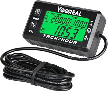 YOOREAL Contaore Digitale e Contagiri, Ore di Manutenzione, Design Impermeabile per Tosaerba Spaccalegna Generatore Compressore Moto Marine Jet Ski Spazzaneve Dirt Bike