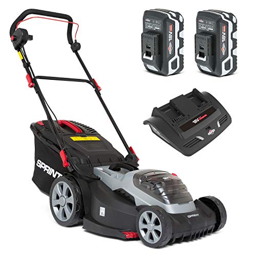 Briggs & Stratton Sprint Rasaerba 440P18V a 2x Batteria 18V (36V) agli Ioni di Litio, Larghezza Taglio 44cm, fino a 640 m2, Incluso 2 Batteria da 5Ah e Doppio Caricabatteria