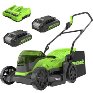 GreenWorks Tosaerba a Batteria Li-Ion 48V (24V x 2) Taglio 36cm fino a 200m2, Cesto 40L, Altezza Taglio 5 livelli, Due Batterie 2 x 24V 2Ah e Caricatore ,GD24X2LM36K2x GreenWorks Tosaerba a Batteria Li-Ion 48V (24V x 2) Taglio 36cm fino a 200m2, Cesto 40L, Altezza Taglio 5 livelli, Due Batterie 2 x 24V 2Ah e Caricatore ,GD24X2LM36K2x