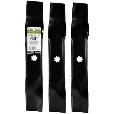 MAXPOWER Set di 3 lame 3-N-1 per John Deere da 48", ricambio per AM137757, AM141035, GX21784, GY20852, colore: nero MAXPOWER Set di 3 lame 3-N-1 per John Deere da 48", ricambio per AM137757, AM141035, GX21784, GY20852, colore: nero