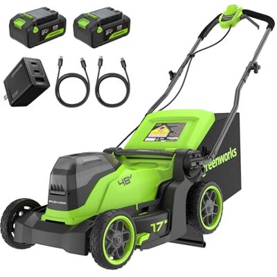 Greenworks 48V (24V x 2) Tosaerba a Batteria Li-Ion, Ampiezza di taglio 41cm, Tagliaerba Elettrico Batteria CON Due Batterie 4Ah e Caricabatterie Doppio MO48L422-01 Greenworks 48V (24V x 2) Tosaerba a Batteria Li-Ion, Ampiezza di taglio 41cm, Tagliaerba Elettrico Batteria CON Due Batterie 4Ah e Caricabatterie Doppio MO48L422-01