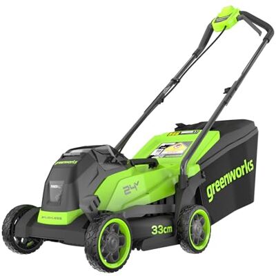 Greenworks 24V Tagliaerba a batteria, larghezza di taglio 33 cm, fino a 280 m², regolazione altezza taglio centrale 6 posizioni 25-70 mm, senza batteria e caricabatteria, Garanzia 3 Anni LM3302 Greenworks 24V Tagliaerba a batteria, larghezza di taglio 33 cm, fino a 280 m², regolazione altezza taglio centrale 6 posizioni 25-70 mm, senza batteria e caricabatteria, Garanzia 3 Anni LM3302