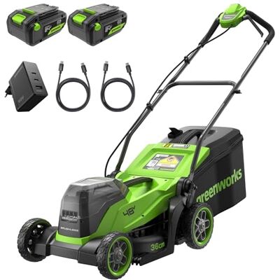 Greenworks 48V (24V x 2) Tosaerba a Batteria Li-Ion, Ampiezza di taglio 35cm, Tagliaerba Elettrico Batteria CON Due Batterie 4Ah e Caricabatterie Doppio MO48L421-01 Greenworks 48V (24V x 2) Tosaerba a Batteria Li-Ion, Ampiezza di taglio 35cm, Tagliaerba Elettrico Batteria CON Due Batterie 4Ah e Caricabatterie Doppio MO48L421-01